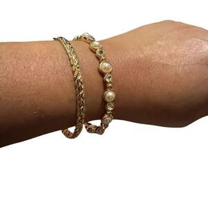 Ann Klein Gold and Pearl Bracelet Set